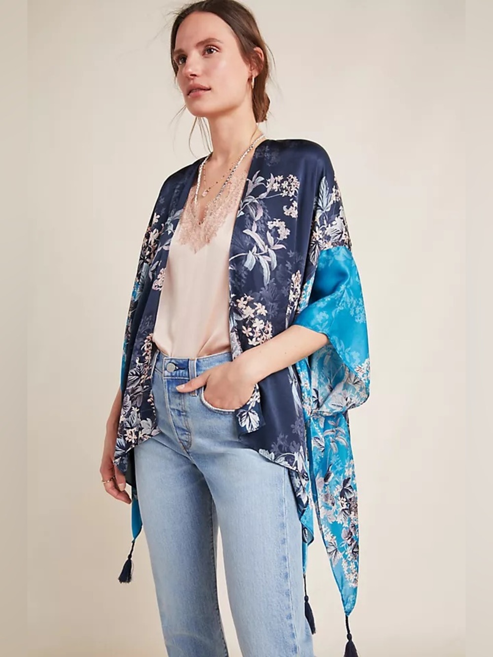 Kachel by Anthropologie Jamie Tassel Silk Blend Kimono